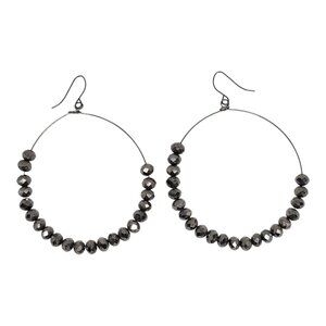 Faceted Hematite Bead Hoop Earrings With Wire Hooks